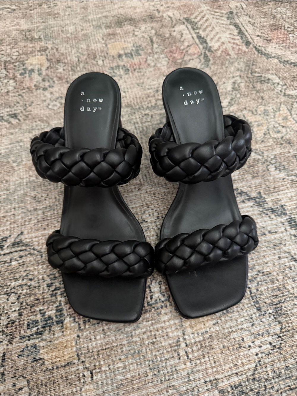a new day Black Braided Double-Strap Slide heels